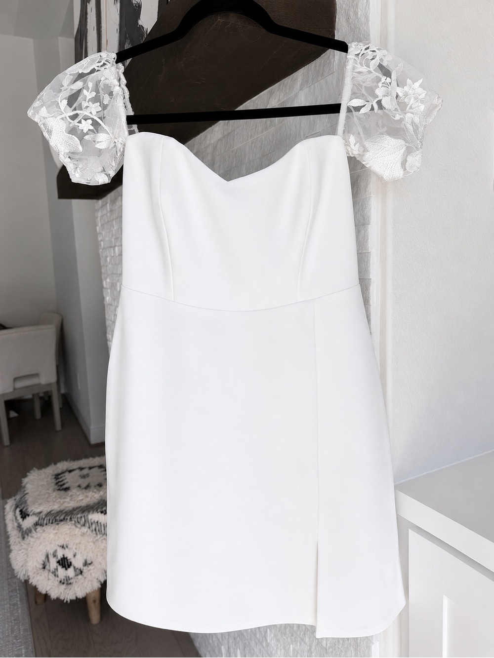Park & Fifth White Puff Lace-Sleeve Mini Dress